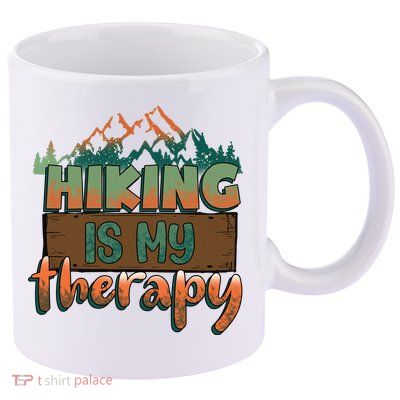 Funny Hiking Is My Therapy Camping Mountain Love Gift 11oz C Handle Ceramic Mug