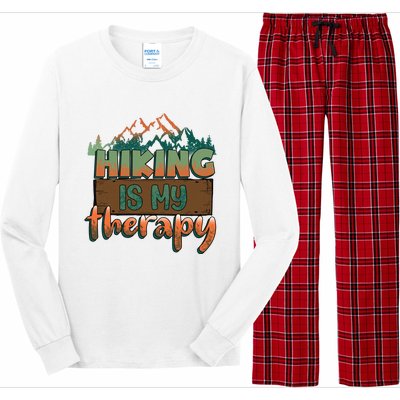 Funny Hiking Is My Therapy Camping Mountain Love Gift Long Sleeve Pajama Set