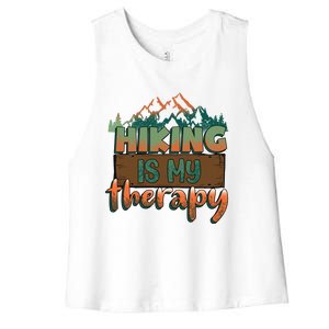 Funny Hiking Is My Therapy Camping Mountain Love Gift Women's Racerback Cropped Tank