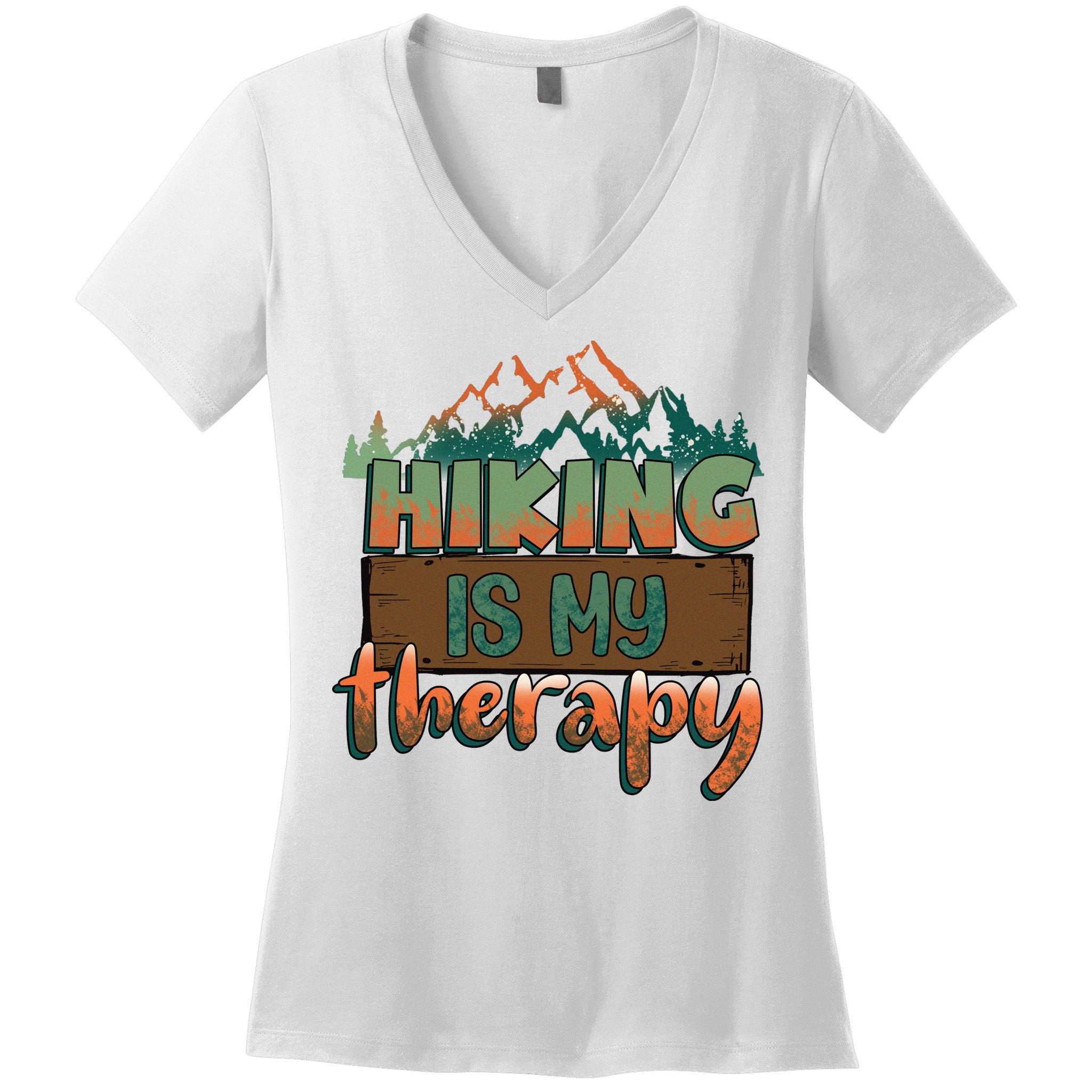 Funny Hiking Is My Therapy Camping Mountain Love Gift Women's V-Neck T-Shirt