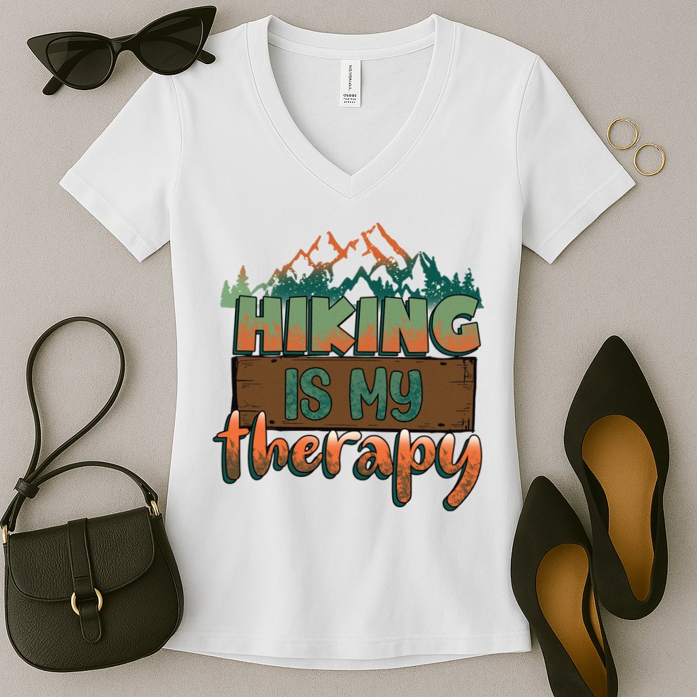 Funny Hiking Is My Therapy Camping Mountain Love Gift Women's V-Neck T-Shirt