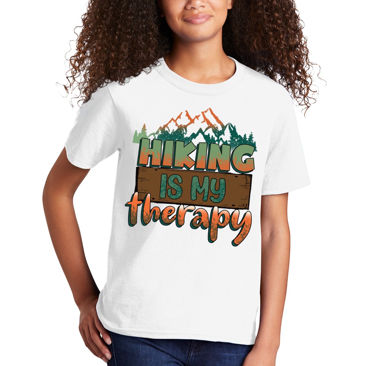 Funny Hiking Is My Therapy Camping Mountain Love Gift Kids T-Shirt