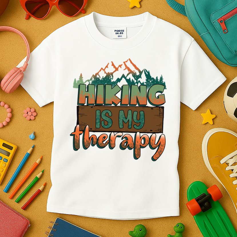 Funny Hiking Is My Therapy Camping Mountain Love Gift Kids T-Shirt