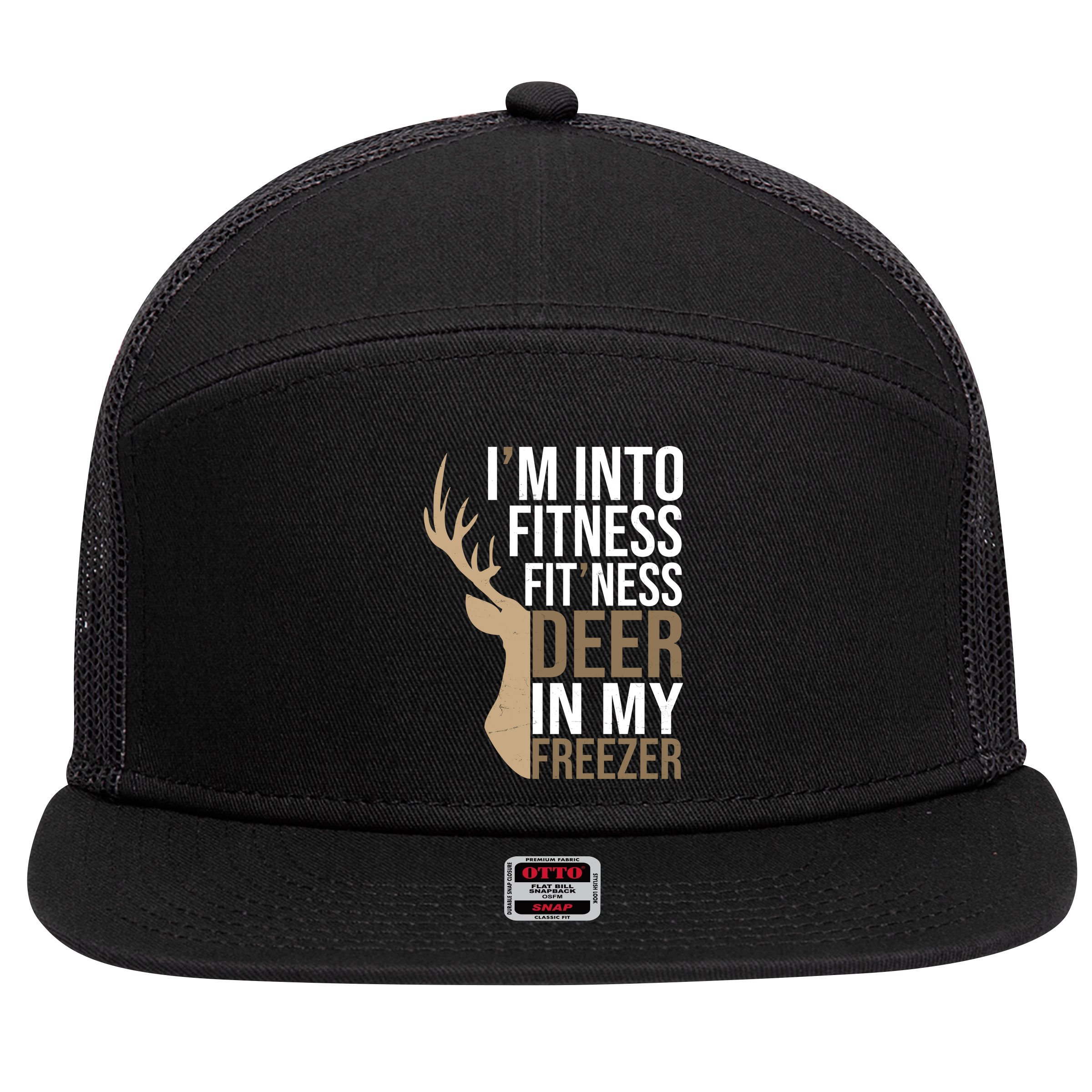 Funny Hunter Im Into Fitness Deer Freezer Hunting 7 Panel Mesh Trucker Snapback Hat