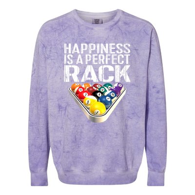 Funny Happiness Is A Perfect Rack Billiards Pool Gift Colorblast Crewneck Sweatshirt