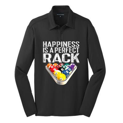 Funny Happiness Is A Perfect Rack Billiards Pool Gift Silk Touch Performance Long Sleeve Polo