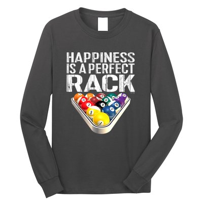 Funny Happiness Is A Perfect Rack Billiards Pool Gift Long Sleeve Shirt