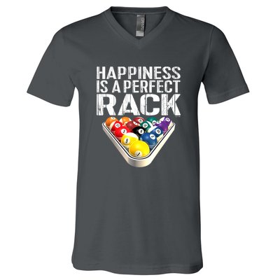 Funny Happiness Is A Perfect Rack Billiards Pool Gift V-Neck T-Shirt