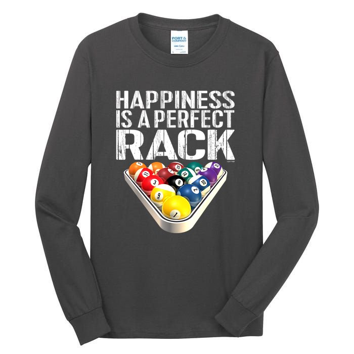 Funny Happiness Is A Perfect Rack Billiards Pool Gift Tall Long Sleeve T-Shirt