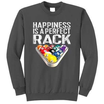 Funny Happiness Is A Perfect Rack Billiards Pool Gift Tall Sweatshirt