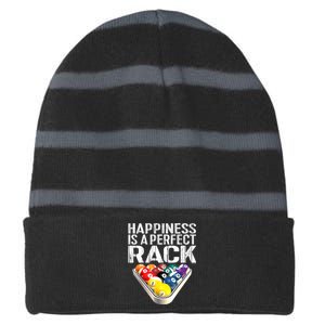 Funny Happiness Is A Perfect Rack Billiards Pool Gift Striped Beanie with Solid Band