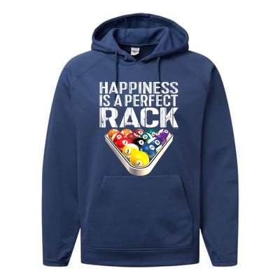 Funny Happiness Is A Perfect Rack Billiards Pool Gift Performance Fleece Hoodie