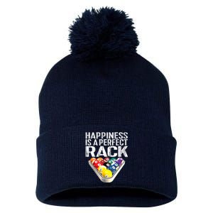 Funny Happiness Is A Perfect Rack Billiards Pool Gift Pom Pom 12in Knit Beanie