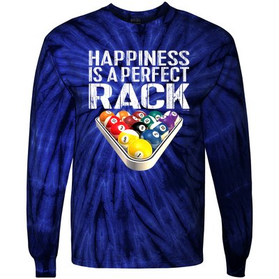 Funny Happiness Is A Perfect Rack Billiards Pool Gift Tie-Dye Long Sleeve Shirt