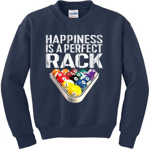 Funny Happiness Is A Perfect Rack Billiards Pool Gift Kids Sweatshirt