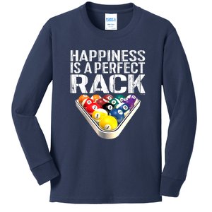 Funny Happiness Is A Perfect Rack Billiards Pool Gift Kids Long Sleeve Shirt