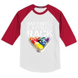 Funny Happiness Is A Perfect Rack Billiards Pool Gift Kids Colorblock Raglan Jersey