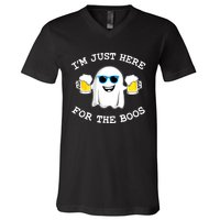 Funny Halloween Im Just Here For The Boos Beer Gift V-Neck T-Shirt