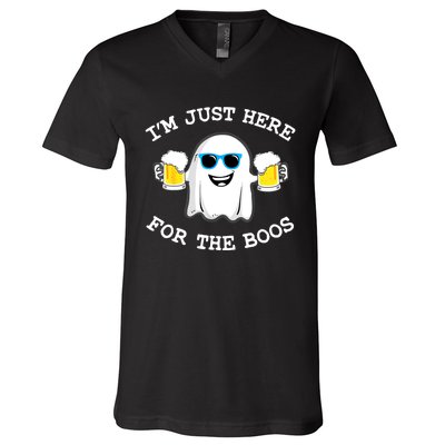 Funny Halloween Im Just Here For The Boos Beer Gift V-Neck T-Shirt