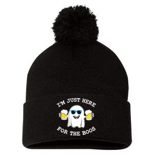 Funny Halloween Im Just Here For The Boos Beer Gift Pom Pom 12in Knit Beanie