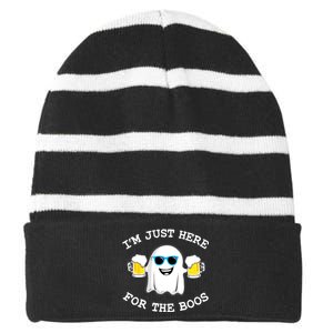 Funny Halloween Im Just Here For The Boos Beer Gift Striped Beanie with Solid Band