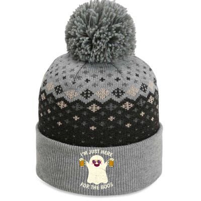 Funny Halloween Im Just Here For The Boos Cute Ghost Funny Gift The Baniff Cuffed Pom Beanie