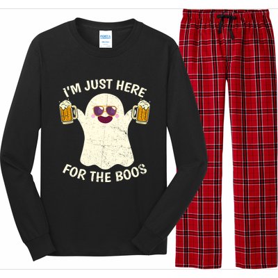 Funny Halloween Im Just Here For The Boos Cute Ghost Funny Gift Long Sleeve Pajama Set