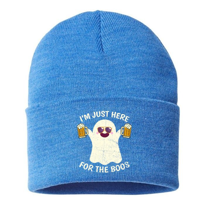 Funny Halloween Im Just Here For The Boos Cute Ghost Funny Gift Sustainable Knit Beanie