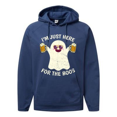 Funny Halloween Im Just Here For The Boos Cute Ghost Funny Gift Performance Fleece Hoodie