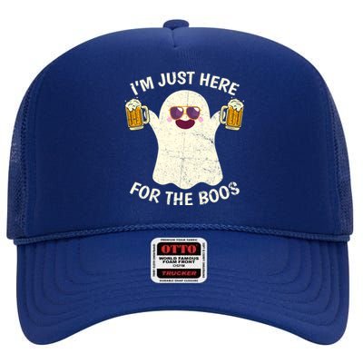 Funny Halloween Im Just Here For The Boos Cute Ghost Funny Gift High Crown Mesh Back Trucker Hat