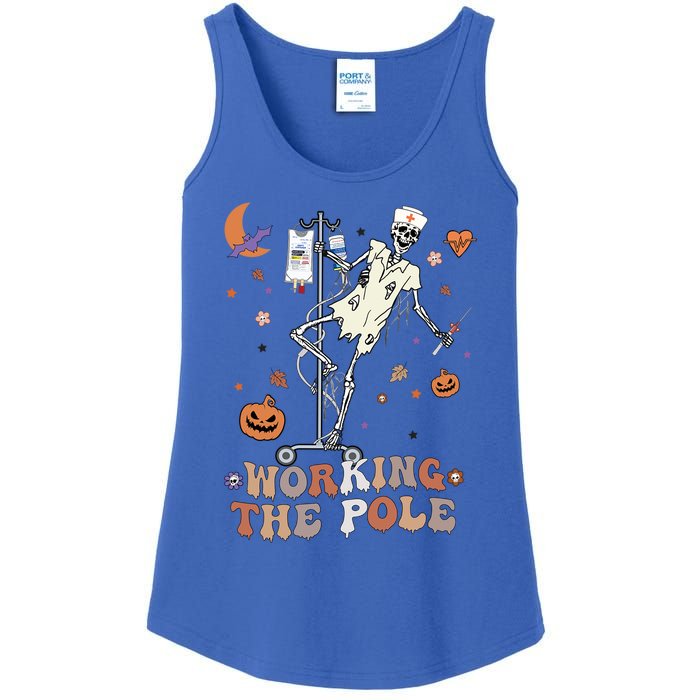 Funny Halloween Icu Er Nurse Working The Pole Skeleton Dance Gift Ladies Essential Tank