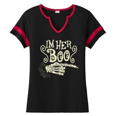 Funny Halloween I'm Her Boo Matching Couple Shirts Ladies Halftime Notch Neck Tee