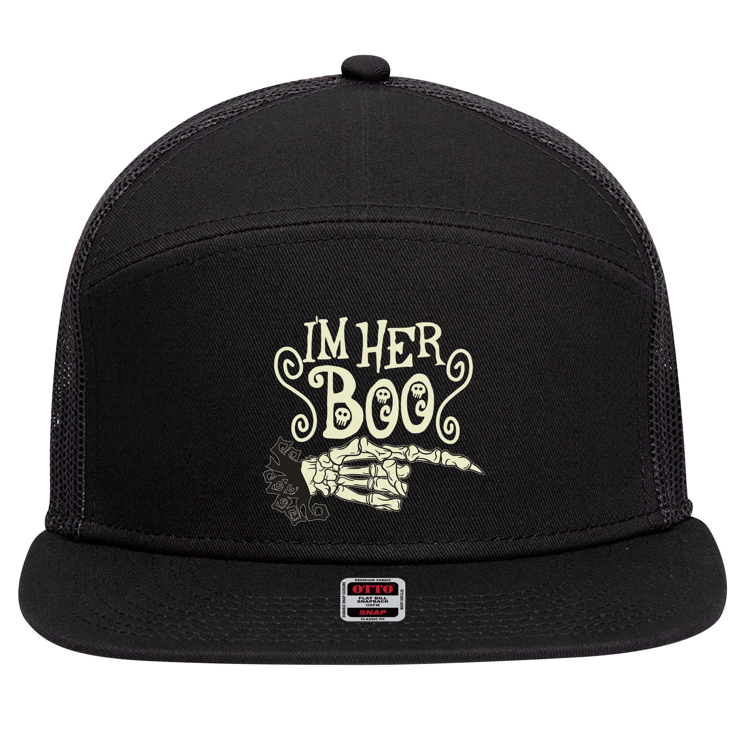 Funny Halloween I'm Her Boo Matching Couple Shirts 7 Panel Mesh Trucker Snapback Hat