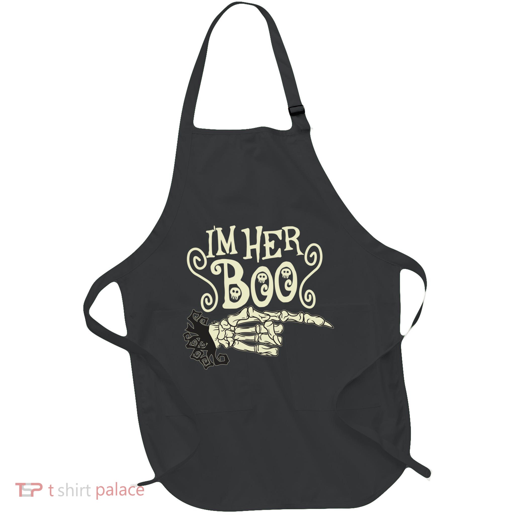 Funny Halloween I'm Her Boo Matching Couple Shirts Full-Length Apron With Pockets
