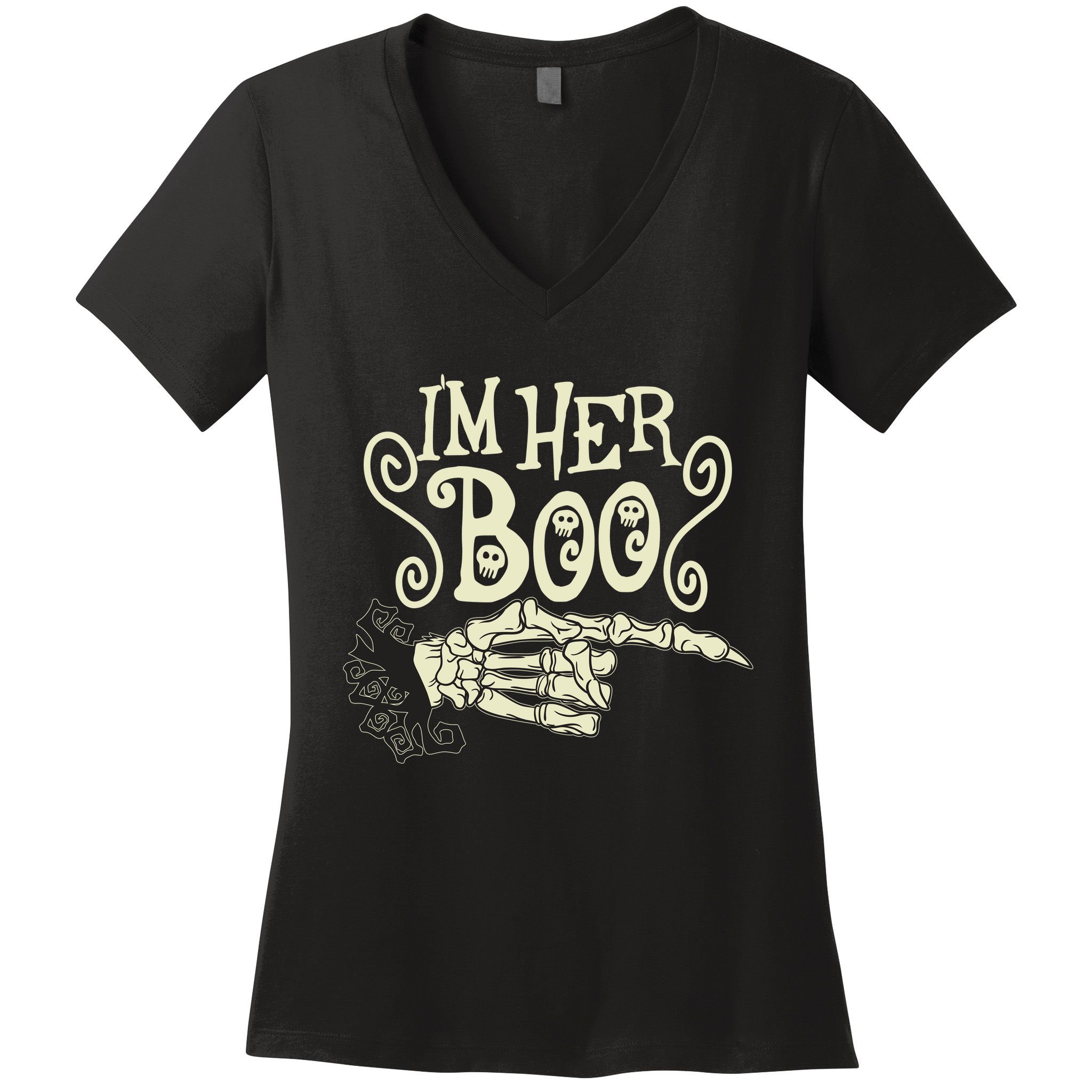Funny Halloween I'm Her Boo Matching Couple Shirts Women's V-Neck T-Shirt