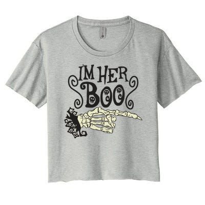 Funny Halloween I'm Her Boo Matching Couple Shirts Women's Crop Top Tee