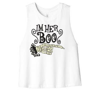 Funny Halloween I'm Her Boo Matching Couple Shirts Women's Racerback Cropped Tank