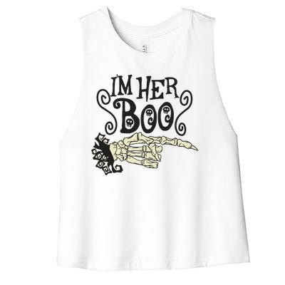 Funny Halloween I'm Her Boo Matching Couple Shirts Women's Racerback Cropped Tank