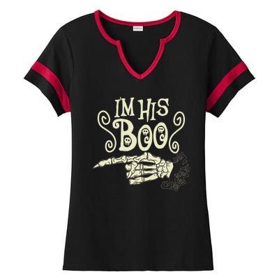 Funny Halloween I'm His Boo Matching Couple Shirts Ladies Halftime Notch Neck Tee