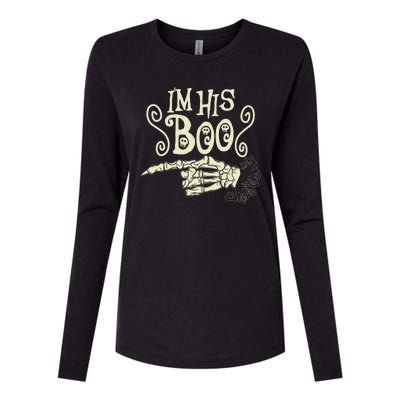 Funny Halloween I'm His Boo Matching Couple Shirts Womens Cotton Relaxed Long Sleeve T-Shirt