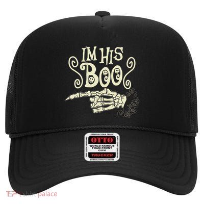 Funny Halloween I'm His Boo Matching Couple Shirts High Crown Mesh Back Trucker Hat