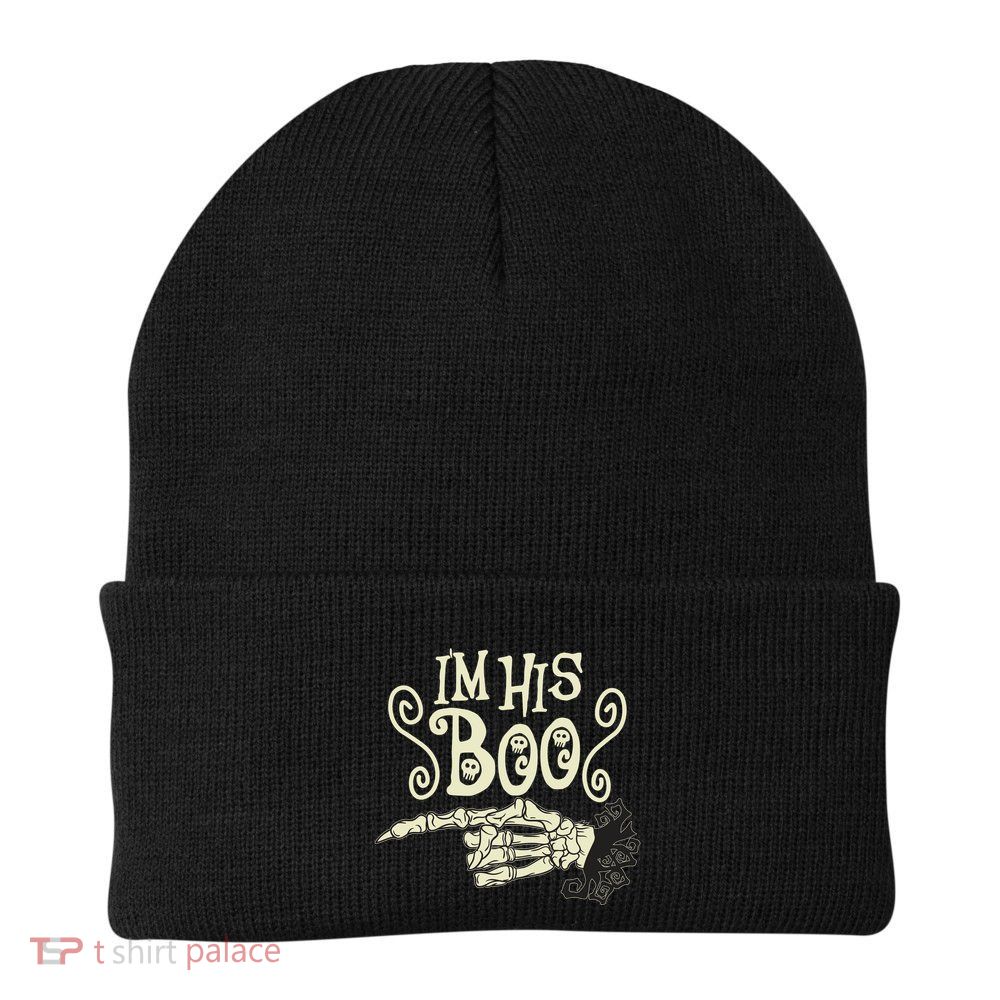 Funny Halloween I'm His Boo Matching Couple Shirts Knit Cap Winter Beanie