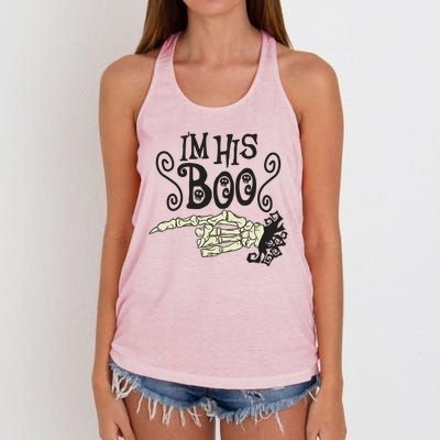 Funny Halloween I'm His Boo Matching Couple Shirts Women's Knotted Racerback Tank