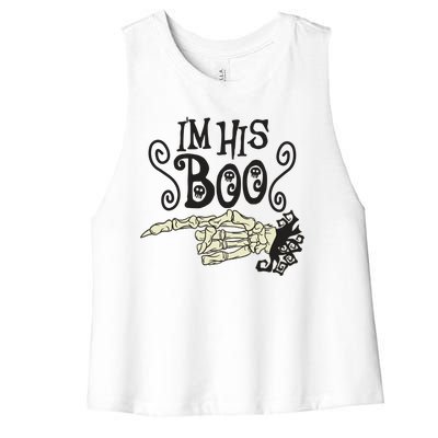 Funny Halloween I'm His Boo Matching Couple Shirts Women's Racerback Cropped Tank