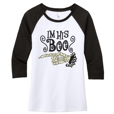 Funny Halloween I'm His Boo Matching Couple Shirts Women's Tri-Blend 3/4-Sleeve Raglan Shirt