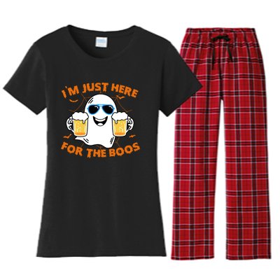 Funny Halloween Im Just Here For The Boos Costume Gift Women's Flannel Pajama Set