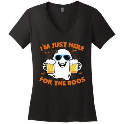 Funny Halloween Im Just Here For The Boos Costume Gift Women's V-Neck T-Shirt