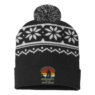 Funny Happiness Is Watching Gunsmoke Over And Over Again Cowboys USA-Made Snowflake Beanie