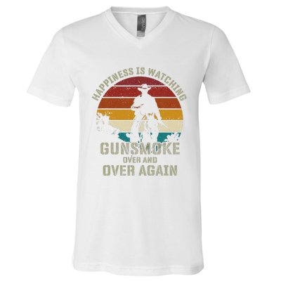 Funny Happiness Is Watching Gunsmoke Over And Over Again Cowboys V-Neck T-Shirt