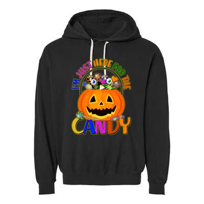 Funny Halloween I'm Just Here For The Candy Garment-Dyed Fleece Hoodie